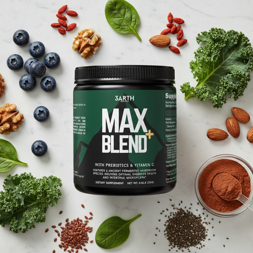 MAX BLEND+ Flat Lay Mockup